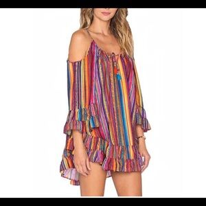 Womens open shoulder rainbow ruffle dress